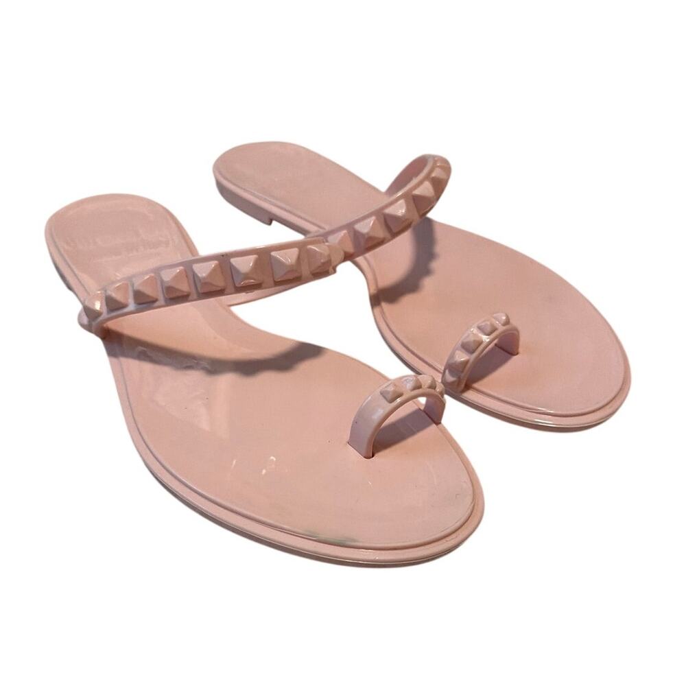 Carmen Sol Maria Flat Jelly Sandals | Baby Pink Studded Toe Ring | Size 9